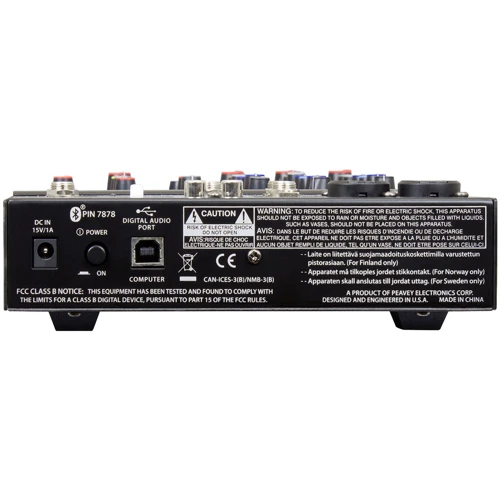 Микшерный пульт PEAVEY PV6 BT: Аналоговые входы 2 моно (XLR / 1/4" джек combo), 1 стерео вход (2 х 1/4" Jack + 3,5мм миниджек) 1 медиавход (2 х 1/4"