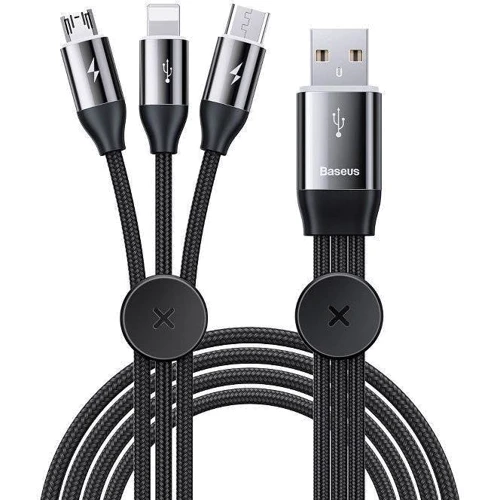 Кабель Baseus USB Cable to Lightning/microUSB/USB-C Car Co-Sharing 3.5A 1m Black (CAMLT-FX01)