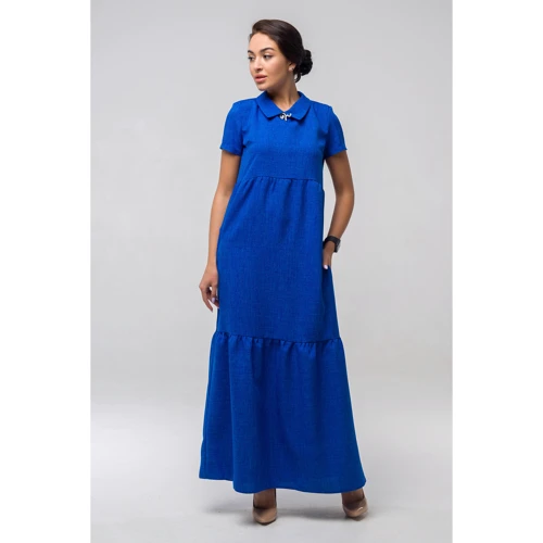 Платье FLFashion Кураж ППК 2184 48 синее повседневное длинное макси: Состав Лен