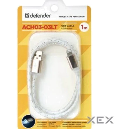 Кабель Defender LED backlight USB Cable to Lightning 1m Grey (87550): Длина 1 м