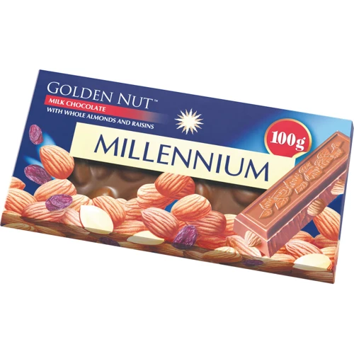 Шоколад Millennium Golden Nut молочний з цілим мигдалем та ізюмом 100 г (4820240031529)
