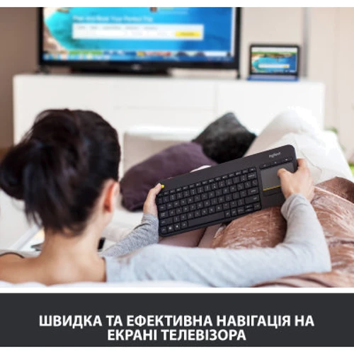 Клавиатура Logitech K400 Plus Black UA (920-007145): Подключение беспроводное