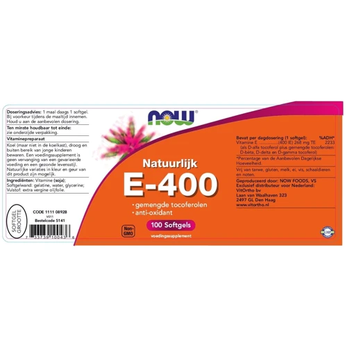 NOW Foods Vitamin E-400 DA 250 SGELS Вітамін Е-400: Тип вітамін E