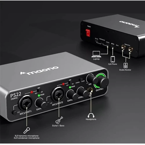 Аудиоинтерфейс Maono PS22 (24-09-17-01): Интерфейсы USB, Jack (6.3 мм)
