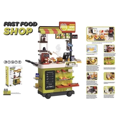 Тележка Фаст Фуд: 88 элементов, свет, звук, муляжи еды, приборы столовые (889-281)