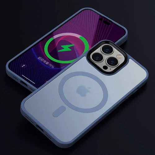 Чохол для iPhone Mobile Case TPU+PC Metal Buttons with MagSafe Colorful Light Blue для iPhone 13 Pro Max: Колір голубой
