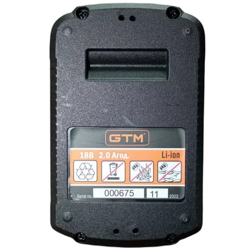 Акумулятор для електроінструменту GTM B18V/2Аh Li-Ion, 18В, 2А*год: Тип Аккумулятор