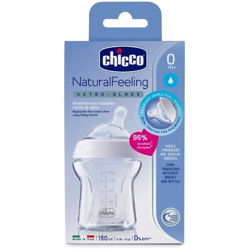 Пляшка скляна Chicco Natural Feeling 150мл. соска силіконова 0 + нормальний потік (80611.00) фото 5