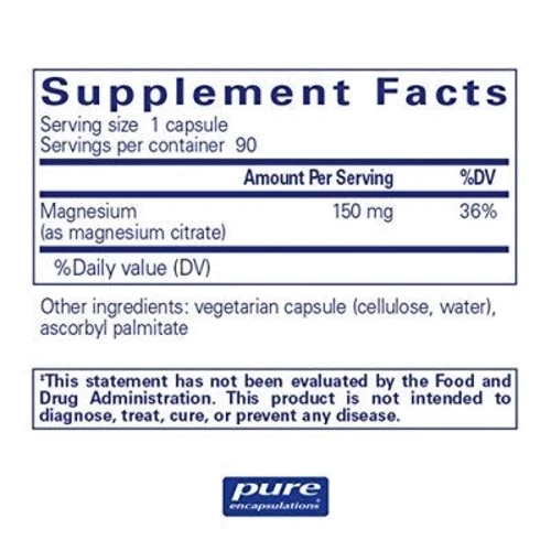Pure Encapsulations Magnesium (citrate) 150 mg 90 caps Магний цитрат (PE-00172): Тип Магний + Калий