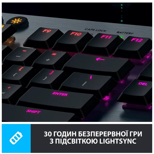 Клавіатура Logitech G915 Lightspeed RGB Wireless RGB GL Linear UA Black (920-008962): Додатково украинская раскладка, подсветка клавиш