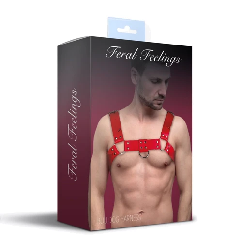 Мужская портупея на грудь из натуральной кожи Feral Feelings - Bulldog Harness Red