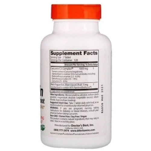 Doctor's Best High Absorption Curcumin with C3 Complex and BioPerine 1,000 mg 120 Tabs Куркумин С3 комплекс з біоперіном: Тип Куркума (Куркумін)