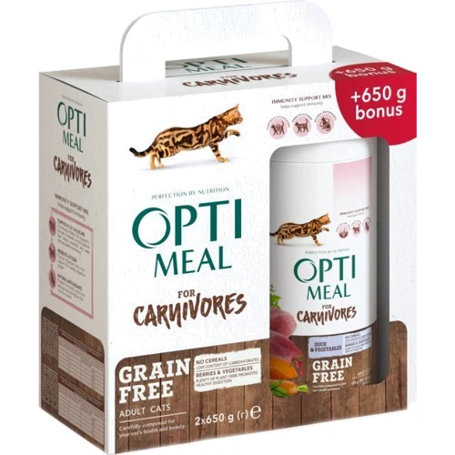 Сухий беззерновий корм Optimeal Adult cats Grain free для дорослих кішок з качкою та овочами (650+650)(1+1) 1.3 кг (4820215360920)