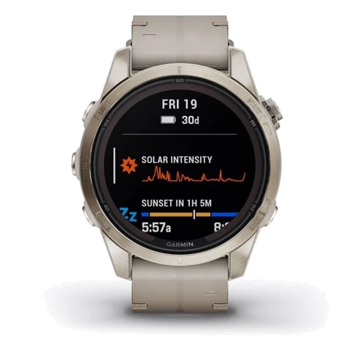 Смарт-часы Garmin Fenix 7S Pro Sapphire Solar Soft Gold with Limestone Leather Band (010-02776-30): Время работы до 22 дней