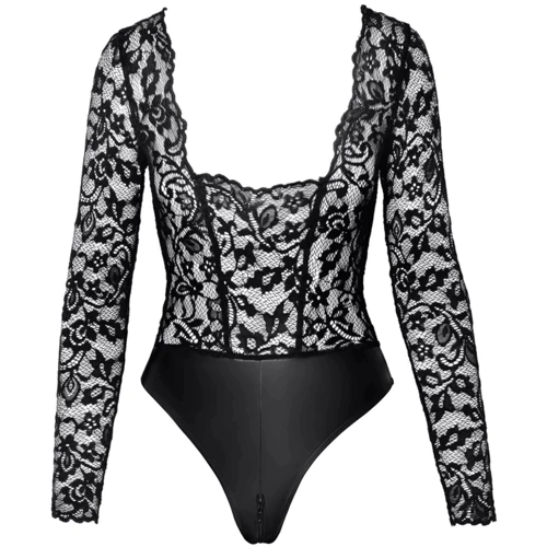 Боди Noir Handmade F296 Psyche bodysuit of lace and wetlook Black, 3XL