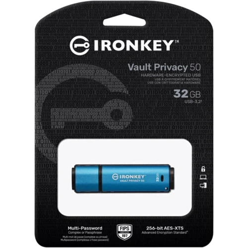 USB-флешка Kingston 32GB IronKey Vault Privacy 50 USB 3.2 (IKVP50/32GB): Объем памяти 32 GB