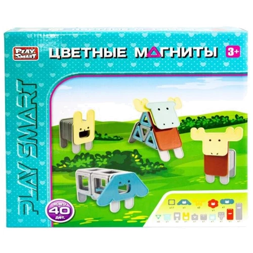 Конструктор магнитный Play Smart Животные, 40 деталей (2468)