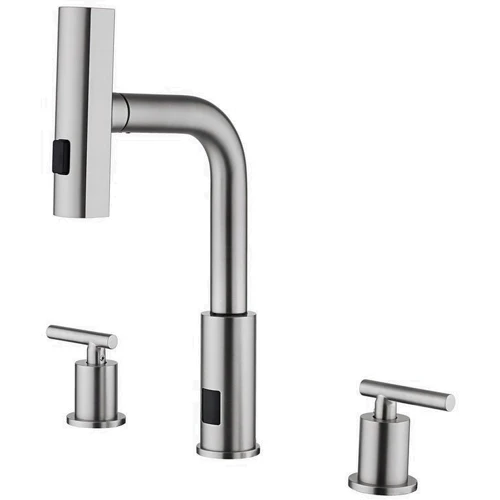 Смеситель для раковины Lefton Two-Handle Widespread Waterfall & Pull-Out Bathroom Faucet with Temperature Display-BFWS2401 Brushed Nickel