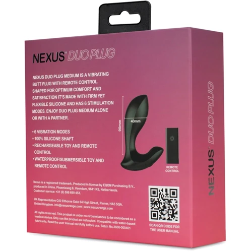 Анальная вибропробка Nexus DUO Plug Medium, пульт ДУ