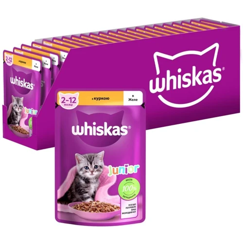 Упаковка влажного корма для котят Whiskas дом.птица в желе 28х85 г (5900951302909)