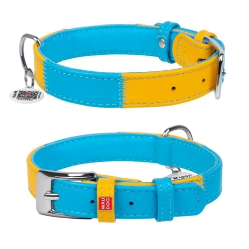 Нашийник для собак WAUDOG Glamour з QR паспортом Colors of freedom розмір S 1.5x27-36 см жовто-блакитний (200-4020)