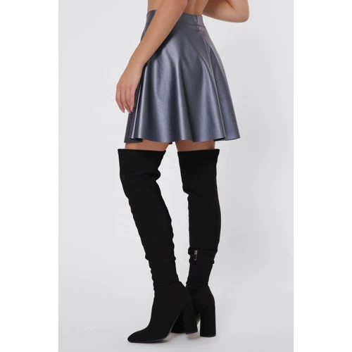 Юбка FashionUp YUB-1007C 42 синяя металлик клеш до середины бедра: Материал Экокожа