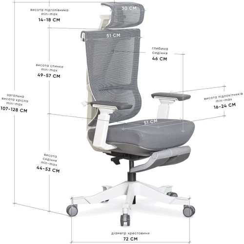 Крісло Mealux S6 Air Fabric Grey White (HF-S6 F/GW) фото 9