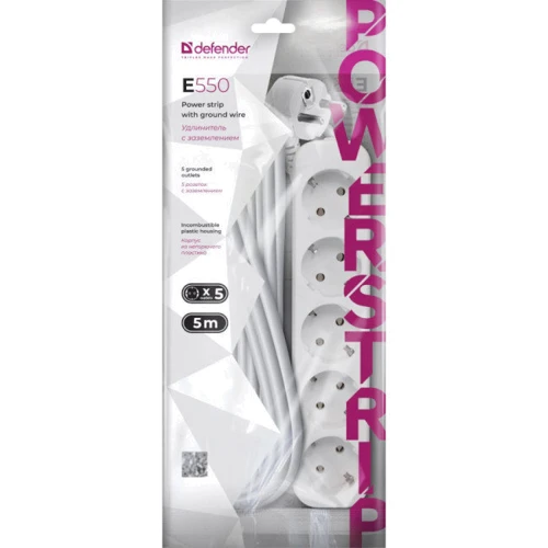 Сетевой фильтр Defender E550 5.0 m 5 розеток white 99231
