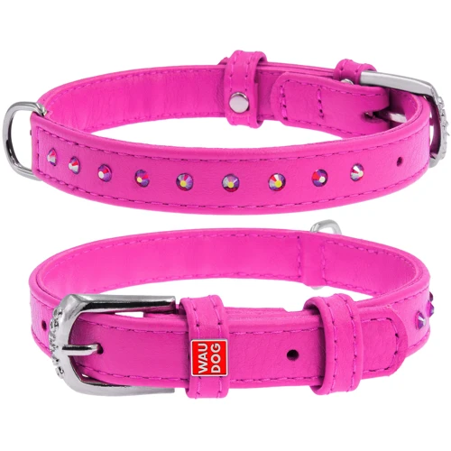 Ошейник WAUDOG Glamour с клеевыми стразами 20 мм 30-39 розовый (32787)