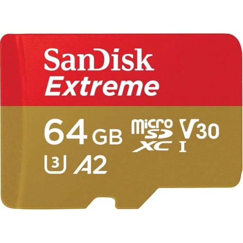 Карта пам'яті SanDisk 64GB microSDXC Class 10 UHS-I U3 V30 A2 Extreme + adapter (SDSQXA2-064G-GN6MA)