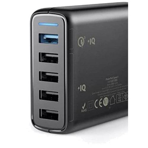 Зарядное устройство ANKER USB Wall Charger PowerPort 5 51.5W 5xUSB Quick Charge 3.0 Black (A2055G11): Кабель в комплекте отсутствует