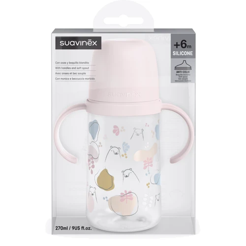 Чашка с силиконовим носиком Suavinex Bear family 270 мл +6 месяцев розовая (308678): Обьем, мл 270