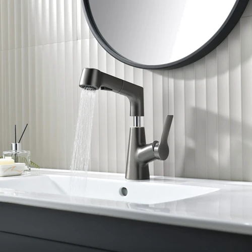 Смеситель для раковины Lefton Single-Hole Rotatable and Liftable Pull-Out Faucet-BF2203 Grey: Вид монтажа Врезной