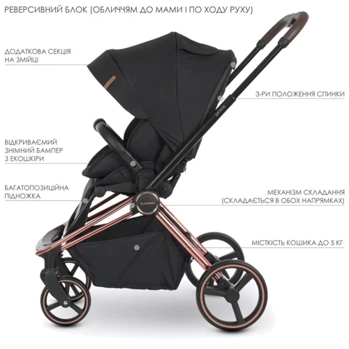 Коляска универсальная 2в1 El Camino Persona ME 1091-RG (black) фото 9