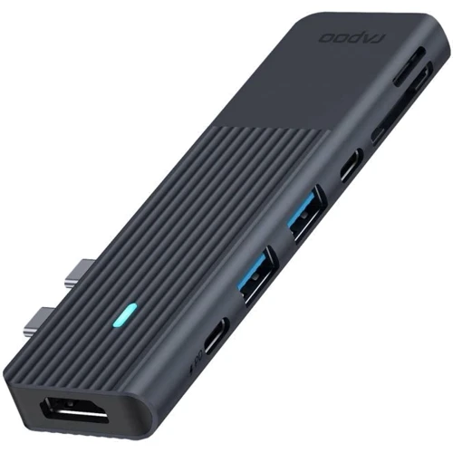 Адаптер Rapoo Adapter UCM-2003 Dual USB-C to 2xUSB-C+2xUSB3.0+HDMI+SD+MicroSD Black