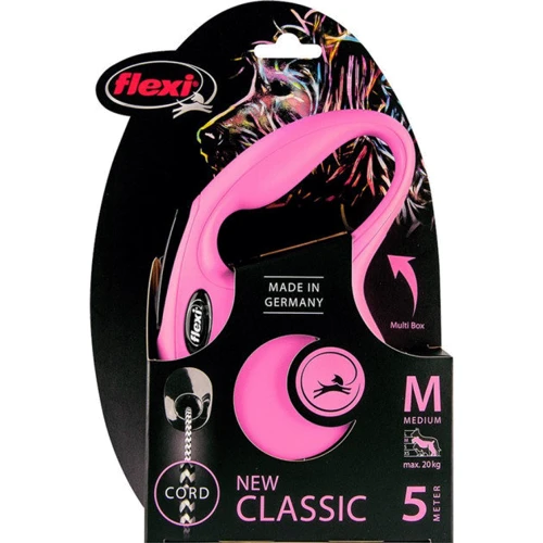 Поводок-рулетка Flexi New Classic М до 20 кг 5 м рожевий (4000498022634): Тип шнура трос