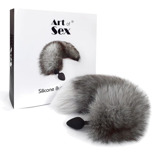 Силиконовая анальная пробка с хвостом из натурального меха Art of Sex size M Artctic fox