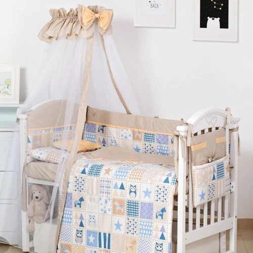 Постельный комплект 8 эл. Twins Modern ІІ 4028-P-115, Сова, бежевый