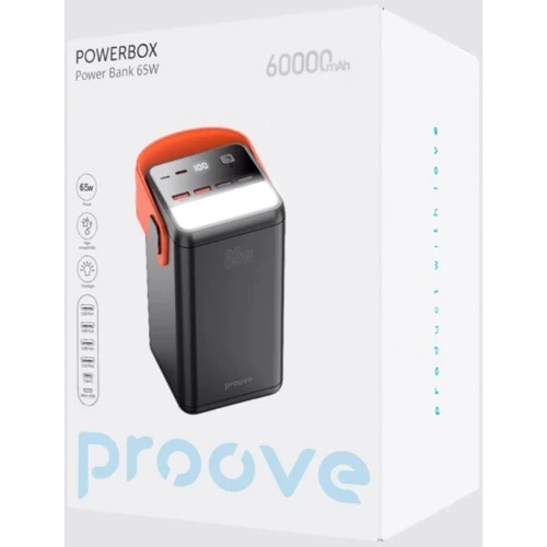 Внешний аккумулятор Proove Power Bank 60000mAh Powerbox 65W Black (PBPB65412201): Емкость батареи, мАч 60000