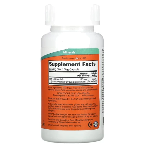NOW Foods Iron 36 mg Double Strength 90 veg caps