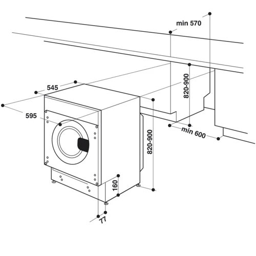 Встраиваемая стиральная машина Whirlpool WMWG71253E: Размеры ШxВxГ, см 59,5x82x54,5