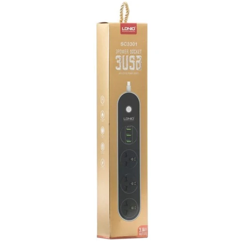 Сетевой фильтр LDNIO SC3301 (3x220V+3USB/3.1A/1.6m) Black/White: Количество USB портов, шт 3