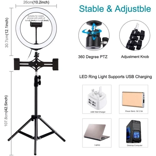 Кольцевая USB LED лампа Puluz PKT3053B 10" со штативом (PKT3053B) фото 3