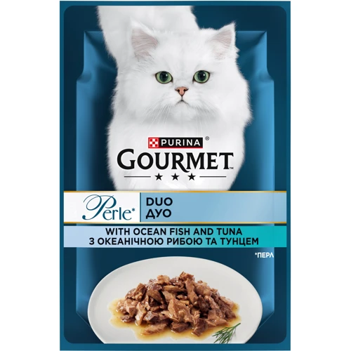 Влажный корм GOURMET Perle Duo для взрослых кошек мини филе в подливке с океанической рыбой и тунцом 26х85 г (8445291188099): Тип Влажный корм