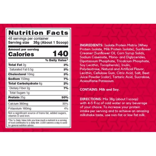 Протеин BSN Syntha-6 Isolate 1820 g / 48 servings / Strawberry Milkshake: Вид Изоляты