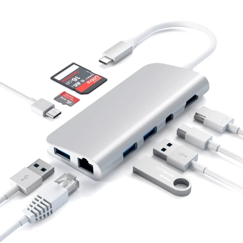 Адаптер Satechi Adapter USB-C to USB-C+3xUSB3.0+micro SD+SD+RJ45+HDMI+Mini DisplayPort Silver (ST-TCMM8PAS) фото 4