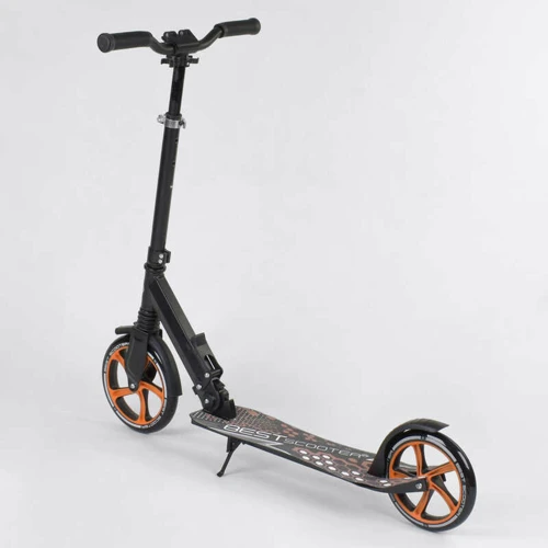 Самокат дитячий Best Scooter з PU колесами, затискачем керма і 1 амортизатором Black / Orange (88917): Конструкція рами складна