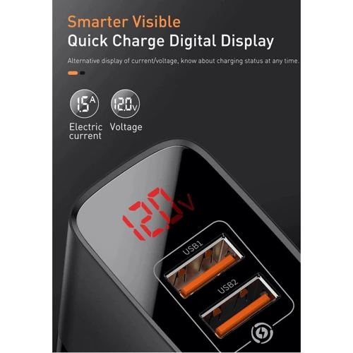Зарядное устройство Baseus USB Wall Charger 2xUSB Mirror Lake Display Quick Charge 18W Black (CCJMHA-A01): Количество USB-портов 2