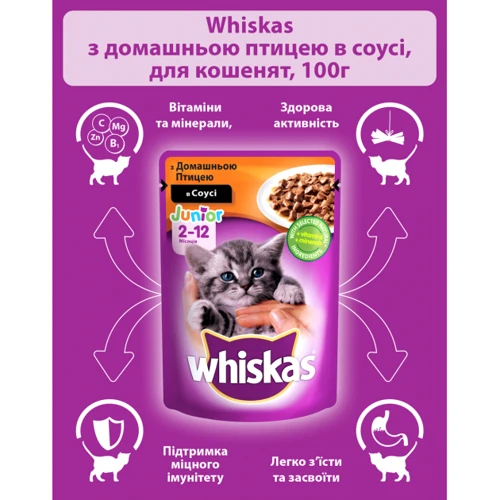 Влажный корм Whiskas для котят с домашней птицей в соусе 24х100г (4770608239367): Основные ингредиенты Птица