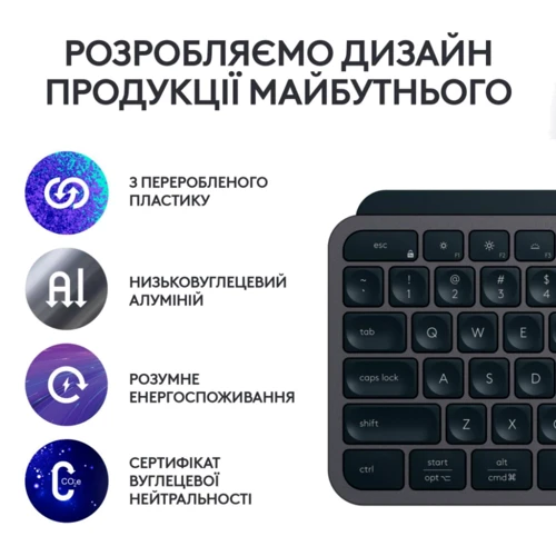 Клавіатура Logitech MX Keys S Wireless UA Graphite (920-011593): Тип клавіш мембранний